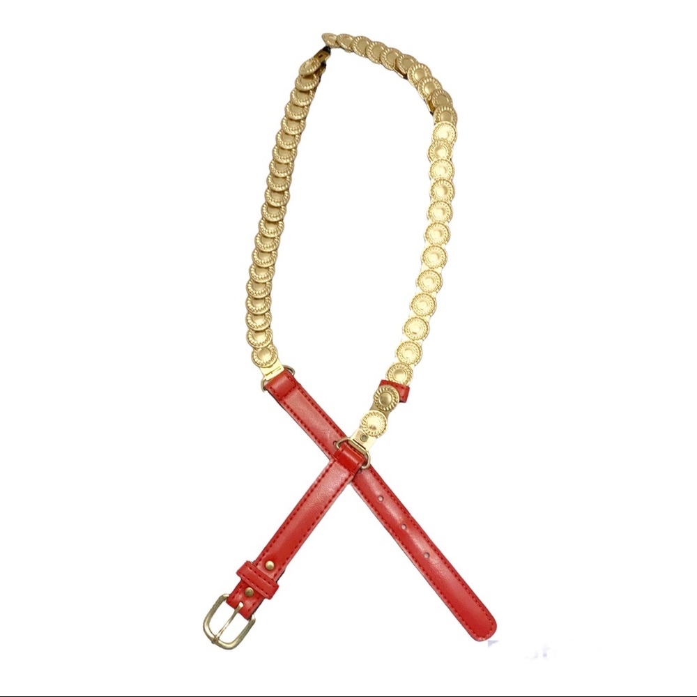 Vintage stretchy red and gold concho coin belt retro 1980s